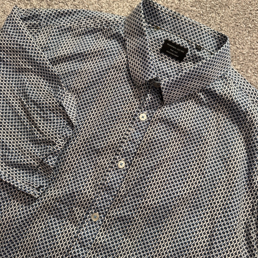 7Diamonds Shirt Mens XL Blue White Spade Print Cotton Sensation Modern Casual